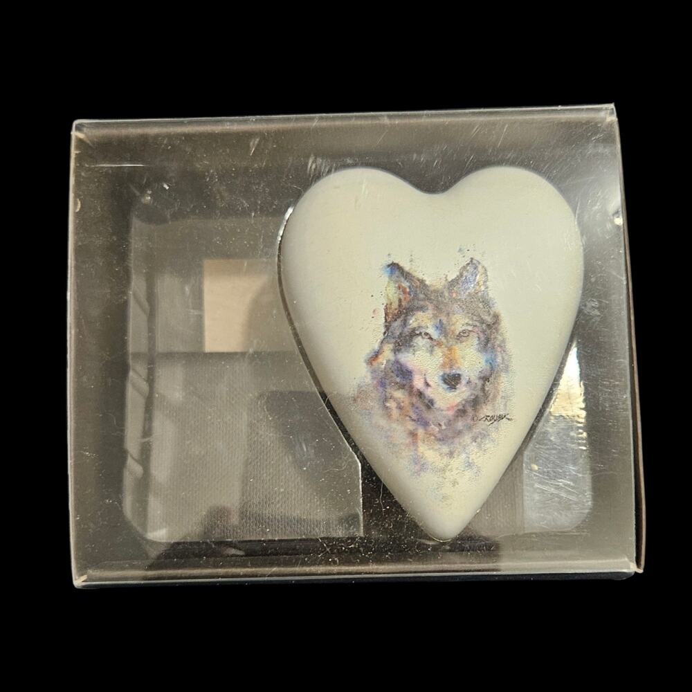 Demdaco Art Heart Keepers Wolf Trinket Box Heart Shaped Keepsake NOB